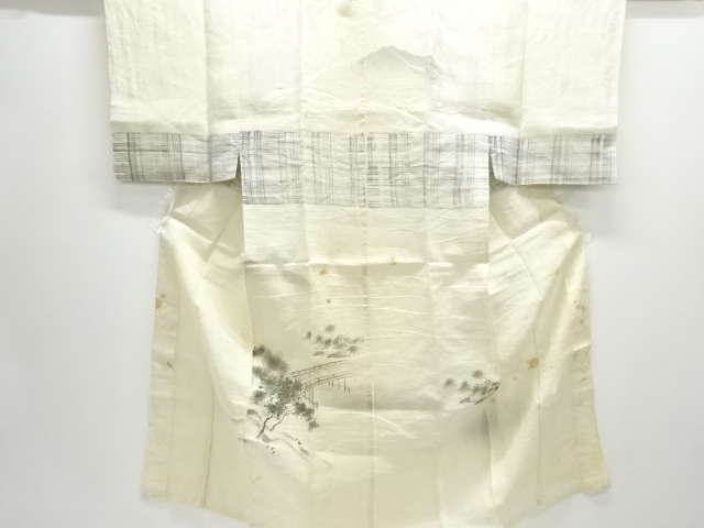 JAPANESE KIMONO / ANTIQUE MENS JUBAN / SILK / BRIDGE SCENERY